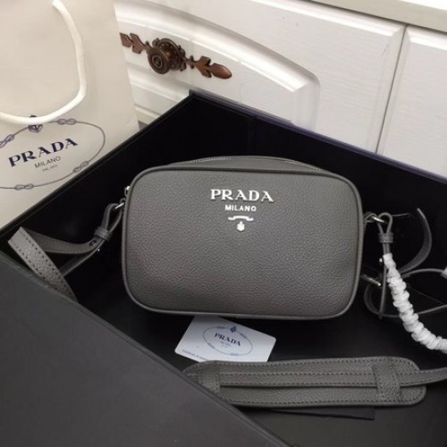 Prada Kalfsleren schoudertas 1841 grijs