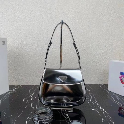 Prada Cleo geborsteld leren schoudertas met klep 1BH2755 zilver