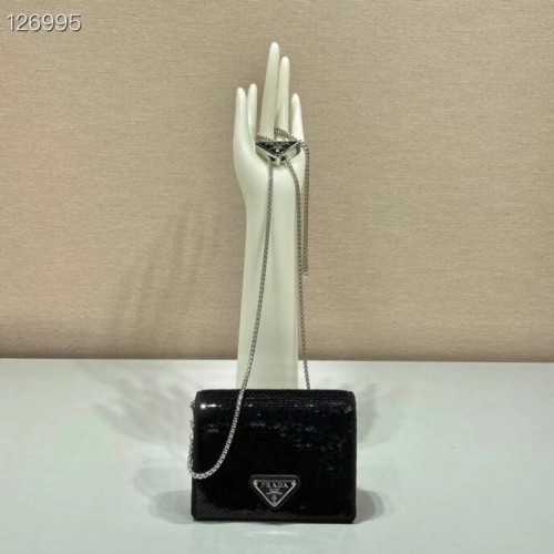 Prada Pasjeshouder met kristallen bezaaid met schouderriem 1MR024 zwart