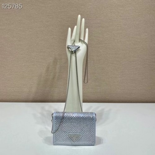 Prada Pasjeshouder met kristallen bezaaid met schouderriem 1MR024 zilver