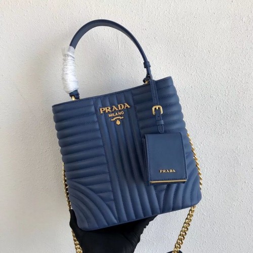 Prada dubbele saffiano originele kalfsleren tas 1BA212 blauw