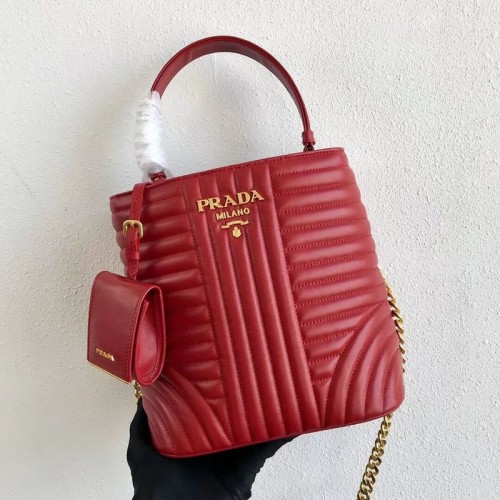 Prada dubbele saffiano originele kalfsleren tas 1BA212 rood