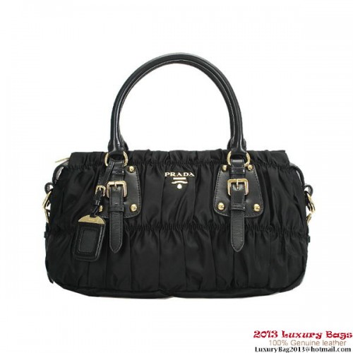 Prada Gaufre Stoffen Top Handvat Tas BN1407 Zwart