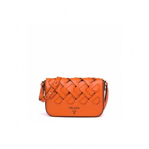Prada Leren Prada Tress Schoudertas 1BD246 oranje