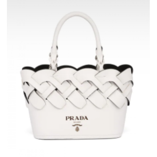 Prada Leren Tress Tote 1BG318 wit