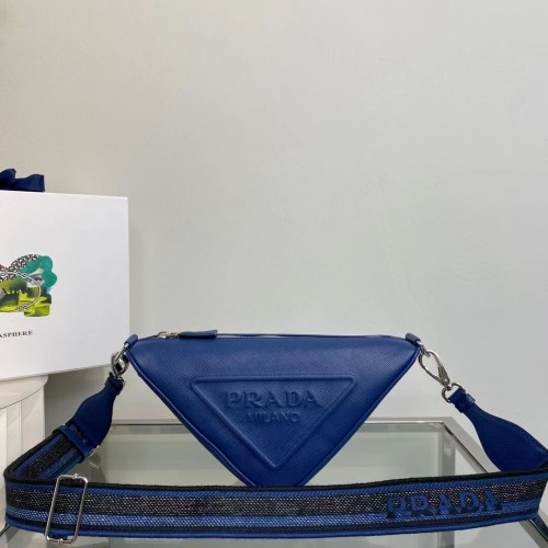 Prada Leren Triangle schoudertas 2EV055 blauw