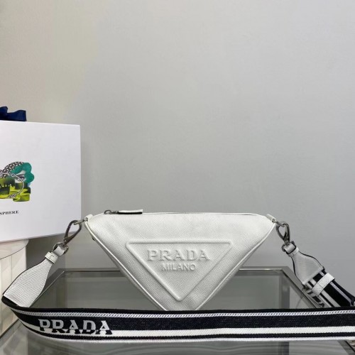 Prada Leren Triangle schoudertas 2EV055 wit