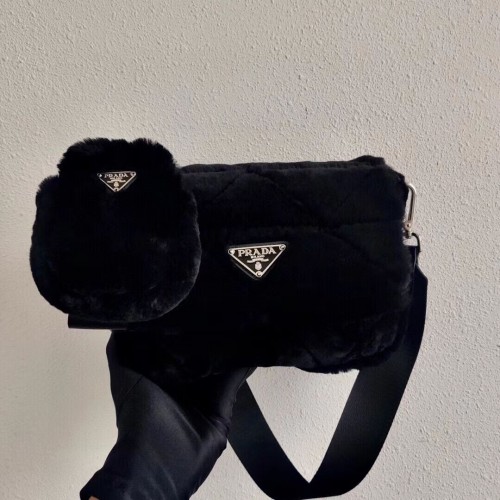Prada Mink hair schoudertas 1BC292M zwart