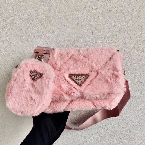 Prada Mink hair schoudertas 1BC292M roze