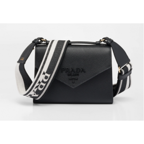 Prada Monochrome Saffiano en leren tas 1BD317 zwart