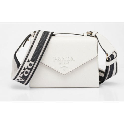 Prada Monochrome Saffiano en leren tas 1BD317 wit