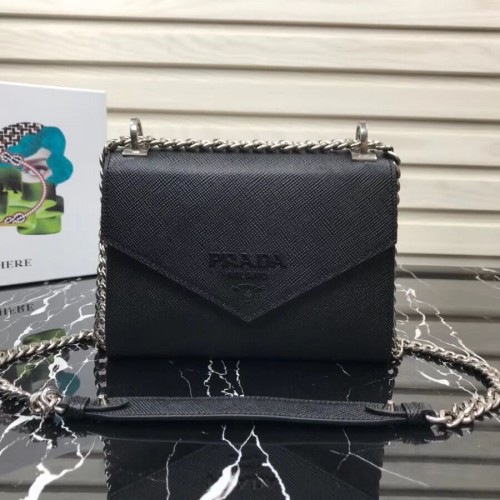 Prada Monochrome Saffiano leren tas 1BD127 zwart