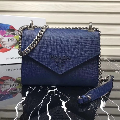 Prada Monochrome Saffiano leren tas 1BD127 blauw