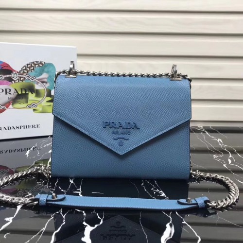Prada Monochrome Saffiano leren tas 1BD127 lichtblauw