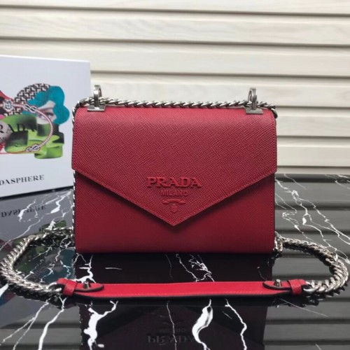 Prada Monochrome Saffiano leren tas 1BD127 rood