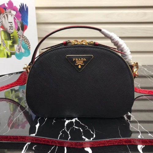 Prada Odette Saffiano leren tas 1BH123 zwart&rood