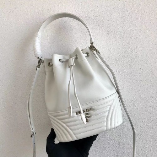 Prada Original Kalfsleren Bucket Bag 1BH038 Wit