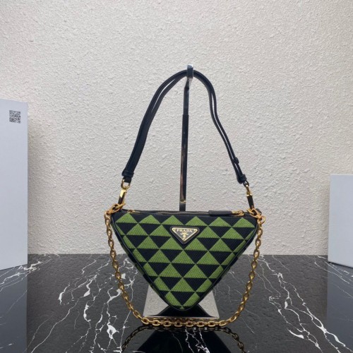 Prada Symbole leren en stoffen mini tas 1BC176 Groen