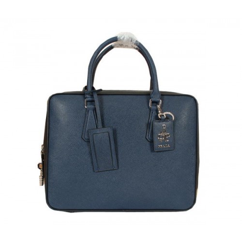 Prada Original Leren Aktetas 305M Blauw