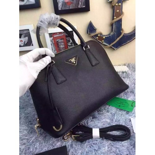 Prada Original Leren Medium Shell Tas P0837 Zwart