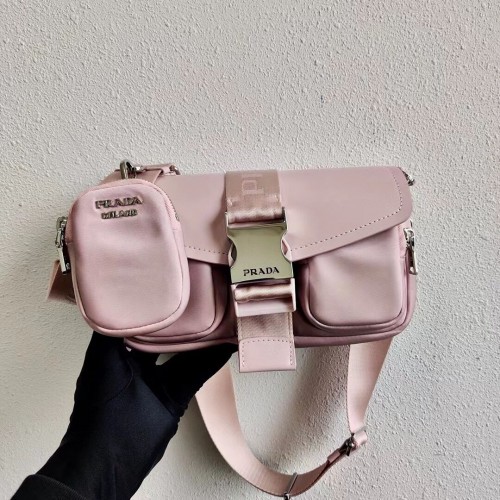 Prada Pocket nylon en geborsteld leren tas 1BD295 roze