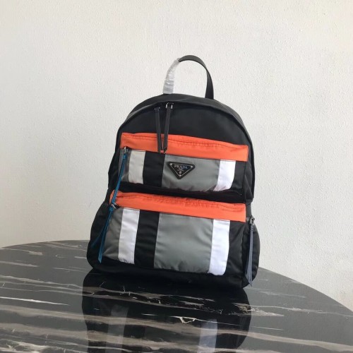 Prada Rugzak van technische stof met print 2VZ025 zwart&oranje