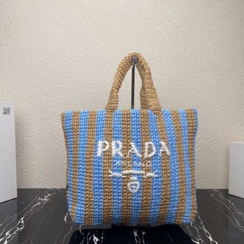 Prada Raffia draagtas 1NE229 lichtblauw