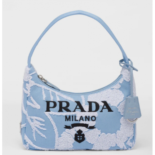 Prada Re-Edition 2000 geborduurde mini boortas 1NE515 hemelsblauw