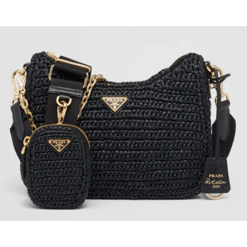Prada Re-Edition 2005 raffia tas 1BH204 zwart