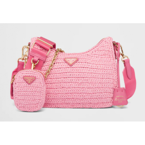 Prada Re-Edition 2005 raffia tas 1BH204 roze