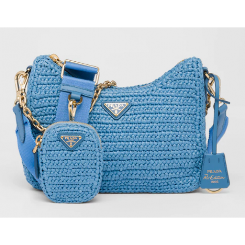 Prada Re-Edition 2005 raffia tas 1BH204 hemelsblauw