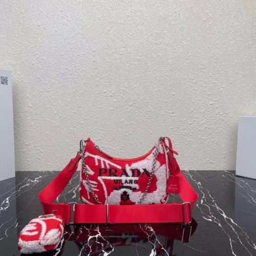 Prada Re-Edition 2006 geborduurde boorschoudertas 1BH204 rood