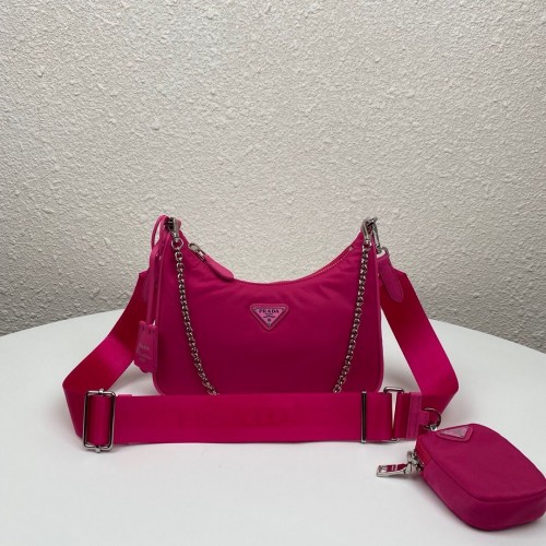 Prada Re-Edition nylon schoudertas 1BH204 Donkerroze