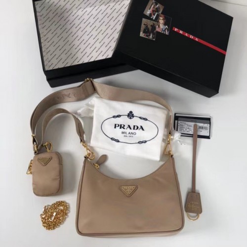 Prada Re-Edition nylon schoudertas 1BH204 abrikoos