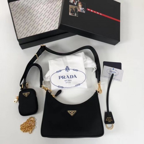 Prada Re-Edition nylon schoudertas 1BH204 zwart