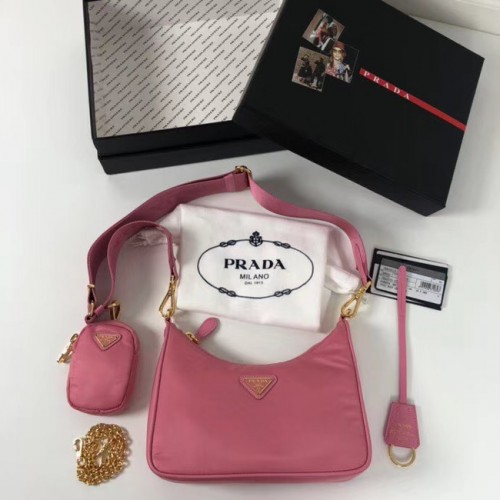 Prada Re-Edition nylon schoudertas 1BH204 roze