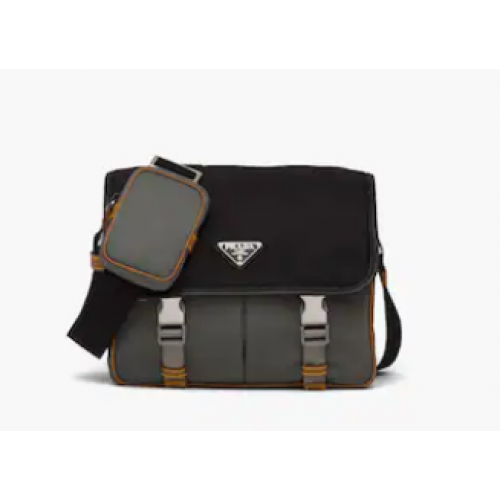 Prada Re-Nylon en Saffiano leren schoudertas 2VD769 zwart&grijs