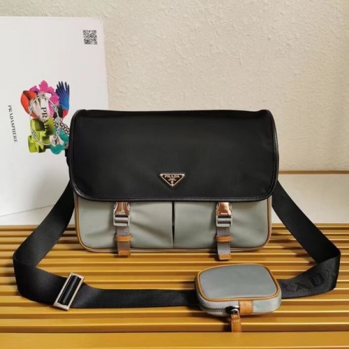 Prada Re-Nylon en Saffiano leren schoudertas 2XD770 zwart&grijs
