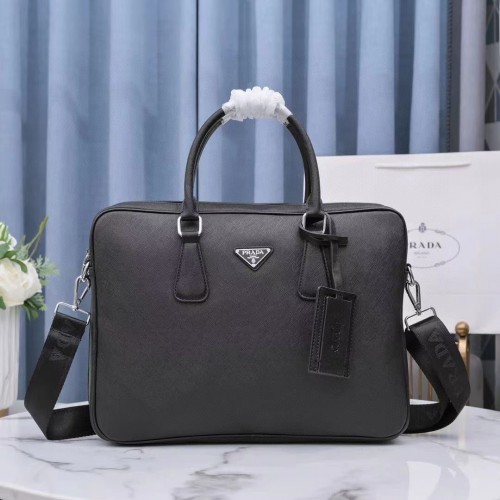 Prada Saffiano lederen aktetas tas 1BA238 zwart
