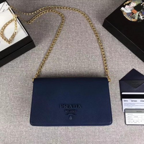 Prada Saffiano Logo Fold Over Schoudertas 1BP012 Blauw