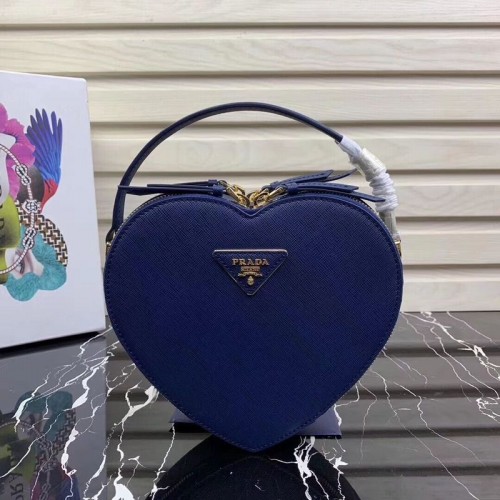 Prada Saffiano Original Leather Tote Heart Bag 1BH144 Blauw