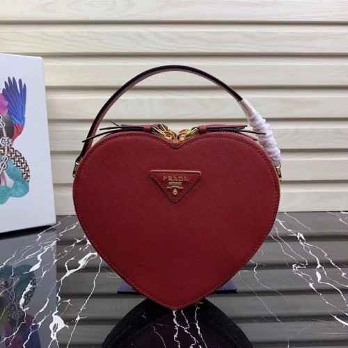 Prada Saffiano Original Leren Tote Heart Bag 1BH144 Rood
