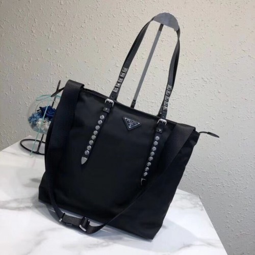 Prada Saffiano leren en nylon draagtas 1BG212 zwart