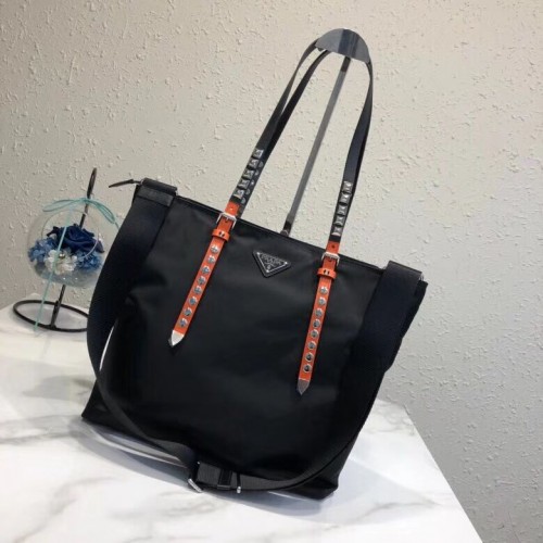 Prada Saffiano leren en nylon draagtas 1BG212 zwart&oranje