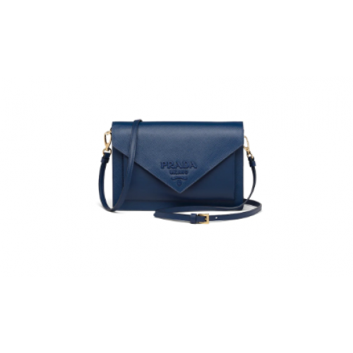 Prada Saffiano leren mini-tas 1BP020 blauw