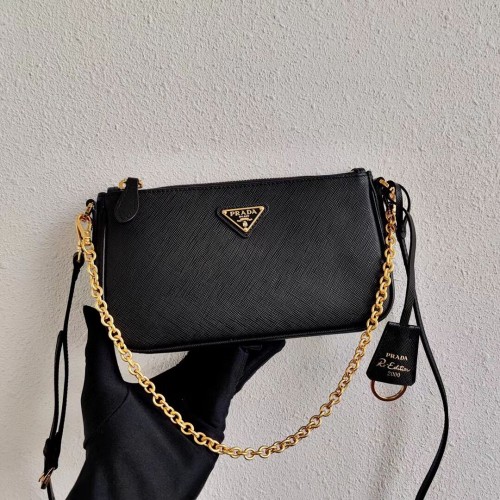 Prada Saffiano leren mini schoudertas 2BH171 zwart