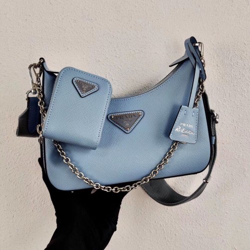 Prada Saffiano leren mini schoudertas 2BH204 hemelsblauw
