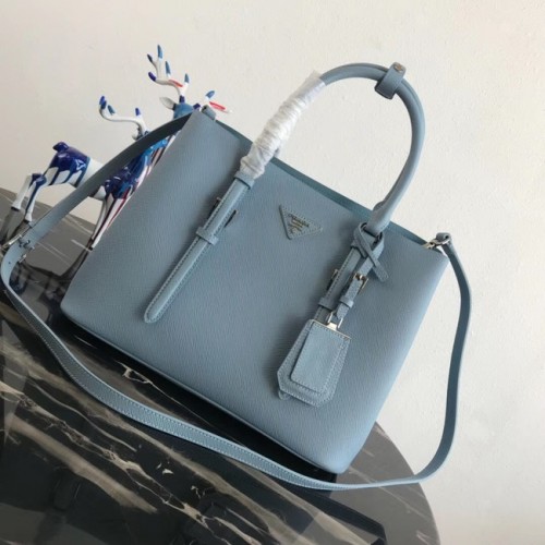 Prada Saffiano originele lederen draagtas BN2838 hemelsblauw