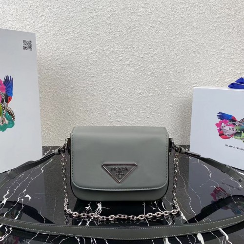 Prada Small geborsteld leren schoudertas 1BA263 grijs