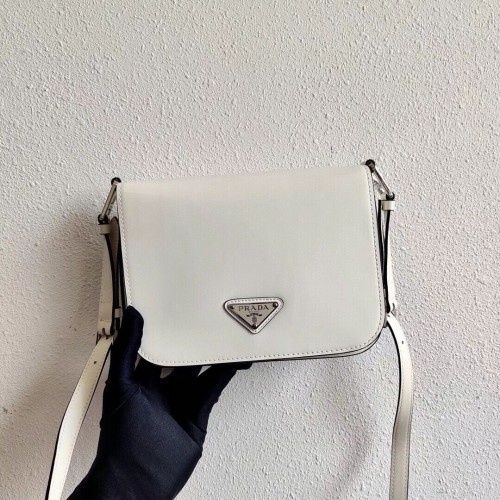 Prada Small geborsteld leren schoudertas 1BH308 wit